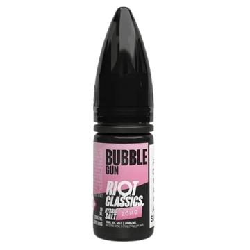 RIOT SQUAD BUBBLE GUN eliquid bottle, part of RIOT CLASSICS line, featuring hybrid nicotine blend for smooth vaping.
